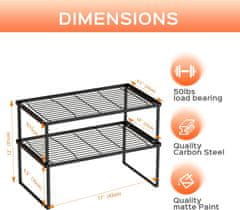 Nikcorp Kuhinjski organizator, kovinska polica za omaro ali pult, zložljiva in zložljiva, črna barva, 43x25 cm, komplet 2 kosa