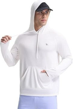 Nikcorp Moški plavalni pulover s kapuco, UV zaščita UPF, hitrosušeč material, raglan rokavi in odprtine za palce, bel, velikost S