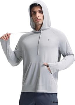 Nikcorp Moški pulover s kapuco za plavanje in šport, hitrosušeč, UV zaščita, odporen na klor, odprtine za palce, siv, velikost S