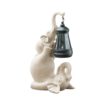 Nikcorp Vrtna figura slon s solarno LED svetilko, dekorativna zunanja skulptura iz trpežne smole, odporna na mraz in UV, bež barve