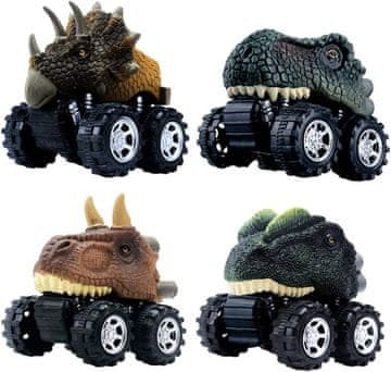 Nikcorp Avtomobilčki dinozavri Monster Truck, set 4 kosov, pogon na poteg pull-back, T-Rex in Triceratops, dolžina 7 cm, 3+ leta