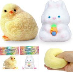 Nikcorp Antistresne igrače Squishy gnetljive figurice piščanček in zajček, mehka senzorična TPR plastika, set 2 kosa, Taba stil