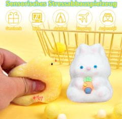 Nikcorp Antistresne igrače Squishy gnetljive figurice piščanček in zajček, mehka senzorična TPR plastika, set 2 kosa, Taba stil