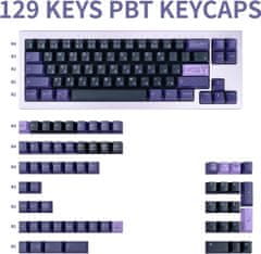 Nikcorp Pokrovčki za tipke Keycaps Cherry Profile PBT, 129 tipk, QWERTY, Dye-Sub, japonski znaki, temno vijolični, za mehanske tipkovnice