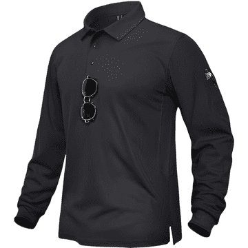 Nikcorp Moška polo majica z dolgimi rokavi, taktična, hitrosušeča, UV zaščita, žep za pisalo, za golf in pohodništvo, črna, 3XL