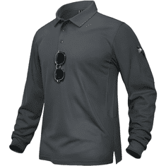 Nikcorp Moška polo majica z dolgimi rokavi, taktična, siva, 3XL, hitro sušeča, UV zaščita, športna majica za golf in prosti čas