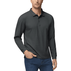 Nikcorp Moška polo majica z dolgimi rokavi, taktična, siva, 3XL, hitro sušeča, UV zaščita, športna majica za golf in prosti čas