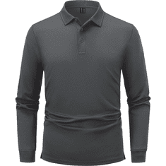 Nikcorp Moška polo majica z dolgimi rokavi, taktična, siva, 3XL, hitro sušeča, UV zaščita, športna majica za golf in prosti čas