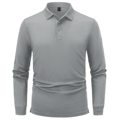 Nikcorp Moška polo majica z dolgimi rokavi siva XL, športna taktična majica za golf, hitro sušeča zračna tkanina in UV zaščita