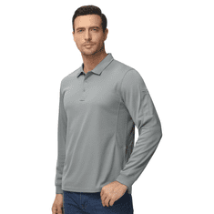 Nikcorp Moška polo majica z dolgimi rokavi siva XL, športna taktična majica za golf, hitro sušeča zračna tkanina in UV zaščita