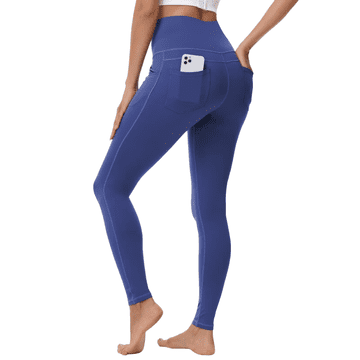 Nikcorp Ženske 3/4 pajkice za jogo in vadbo, visok pas, učinek hlajenja, 4 žepi, dihajoč material, temno modre, velikost S