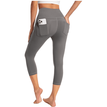 Nikcorp Ženske 3/4 pajkice za jogo in vadbo siva barva, visok pas za oblikovanje postave, hladilna tehnologija, 4 žepi, velikost S