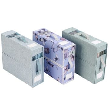 Nikcorp Organizator za posteljnino in odeje, škatla za shranjevanje z oknom in ročajem, modra, 38 x 32 x 11,5 cm, komplet 3 kosi