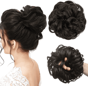 Nikcorp Figa na elastiki za volumen, umetni sintetični lasje, valovit čop za lase, naraven videz, toplotno odporna, rjava/črna, 55g