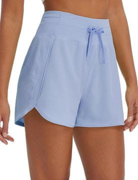 Nikcorp Ženske tekaške kratke hlače z visokim pasom, hitrosušeč športni material, UV zaščita UPF 50+, žep z zadrgo, modre, velikost S