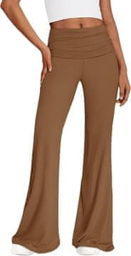 Nikcorp Ženske hlače z visokim pasom in širokimi hlačnicami, elegantne pajkice iz hitro sušečega materiala, rjave barve, velikost L