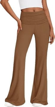 Nikcorp Ženske hlače z visokim pasom in širokimi hlačnicami, elegantne pajkice s plisiranim patentom, rjave, velikost S