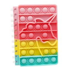 Nikcorp Beležnica Pop It šolski zvezek Samorog, format A6, 50 strani, antistresna senzorična igrača Fidget Toy za otroke, pisana beležnica