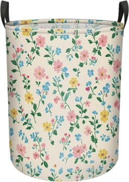 Nikcorp Košara za perilo zložljiva 40x50 cm, bela vreča in organizator za igrače, cvetlični vzorec, vodoodporna notranjost s trdnimi ročaji