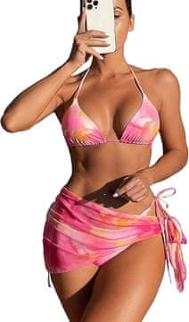 Nikcorp Ženske dvodelne kopalke bikini s trikotnimi košaricami in ujemajočo se ruto za boke, 3-delni komplet, roza barva, velikost M