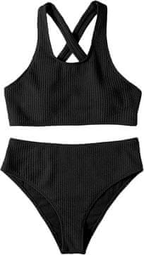 Nikcorp Ženske dvodelne kopalke z visokim pasom, mehak nedrček s križnim pasom brez kosti, hitro sušeč material, črne, velikost S