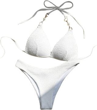 Nikcorp Ženske dvodelne kopalke push-up z zlatimi verižicami, eleganten bikini s kostjo in halter izrezom, bela barva, velikost XL