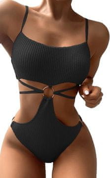 Nikcorp Ženske enodelne kopalke monokini z izrezi, dekorativnim obročkom in tankimi naramnicami, elegantne črne, velikost M
