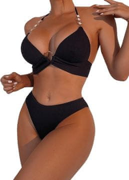 Nikcorp Ženske dvodelne kopalke push-up bikini z zlatimi verižicami, eleganten črn komplet s prilagodljivim zavezovanjem, velikost S