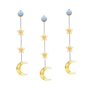 Nikcorp Božična LED dekoracija zvezda in luna s priseski, praznična okenska razsvetljava na baterije, topla bela svetloba, 115 znakov