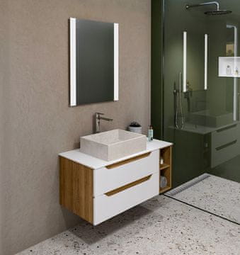 SAPHO Kopalniški set WAVE 80+20, bela/hrast cuneo