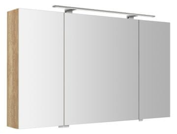SAPHO RIWA Elegantna Ogledalna Omarica z LED Lučjo, 3 Vrata, 121x70x17 cm, Dub Alabama