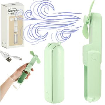 WOWO Zložljiv mini ventilator 2v1 s powerbanko USB zelen
