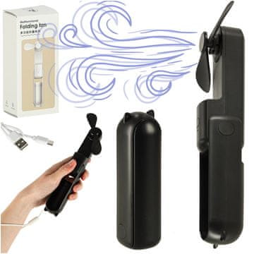 WOWO Zložljiv mini ventilator 2v1 s powerbanko USB črn