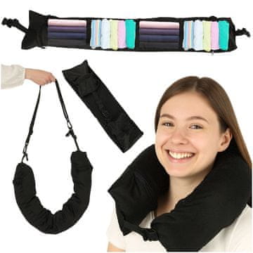 WOWO Potovalna blazina za vrat z žepom črna