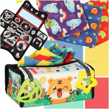 WOWO Montessori senzorična škatla z robčki 2v1 s podlogo