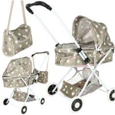 WOWO Globok voziček za punčke s torbo zvezdice