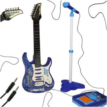 WOWO Otroška električna kitara z ojačevalcem in mikrofonom modra