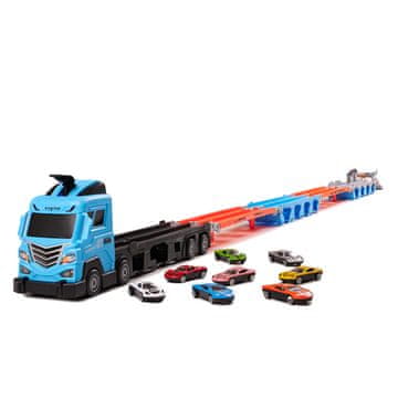 WOWO Avto transporter z dirkalno stezo 2v1 set 8 avtkov