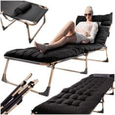 WOWO Zložljivo kamp ležišče z ležiščem in blazino črno