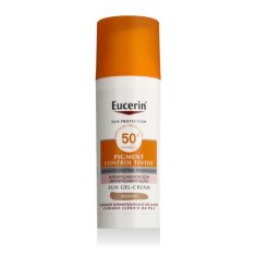 Eucerin Sun Protection Pigment Control Tinted Gel-Cream SPF50+ krema za zaščito pred soncem in obarvani gel proti pigmentnim madežem 50 ml Odtenek medium za ženske
