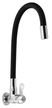 AQUALINE Zidna kroglična pipa 1/2" s fleksibilnim izlivom v krom/črni mat izvedbi