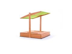 ABC CONNECT Leseno peskovnik s klopmi, naravno, s streho, 120x120 cm