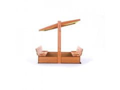 ABC CONNECT Leseno peskovnik s klopmi, naravno, s streho, 120x120 cm