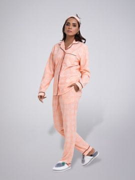 LEAFLETIC Ženski dolg komplet nočnih oblačil s karo vzorcem