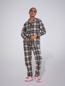 LEAFLETIC Ženski dolg komplet nočnih oblačil s karo vzorcem