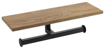 SAPHO Držalo za dvojni toaletni papir s poličko, črna mat/dub, 30 cm