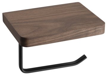 SAPHO Črni mat držalo za toaletni papir z orehovo polico