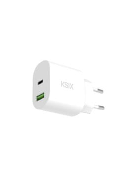 Ksix GaN ultra hitri stenski polnilnik 30W, PD, USB-C + USB-A, USB-C + USB-A, bel