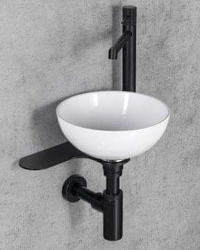 SAPHO TETRIS Črno Mat Umivalnik s Stojánkovou Baterijo Desno, Viseča Namestitev