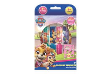 Pihalni markerji 6 kosov s šablonami za dekleta Paw Patrol v škatli 12x19cm